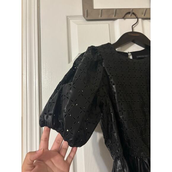 English Factory puff sleeve eyelet faux leather top sz small - Picture 4 of 12